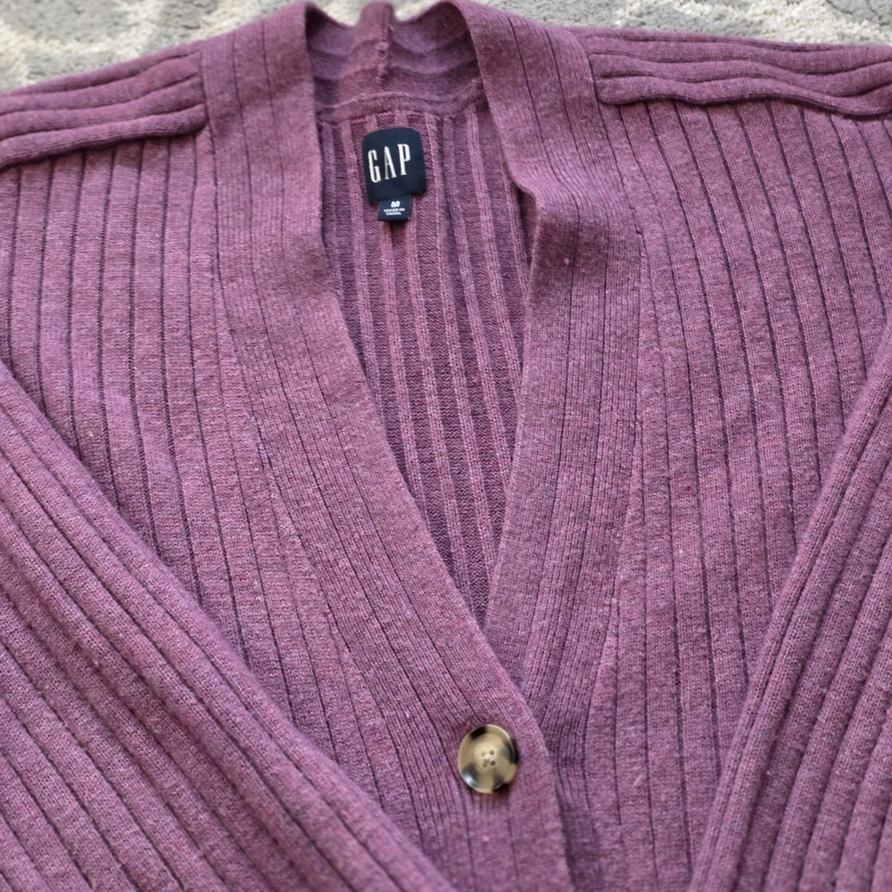 GAP Women's Ribbed Cardigan Sweater - Purple